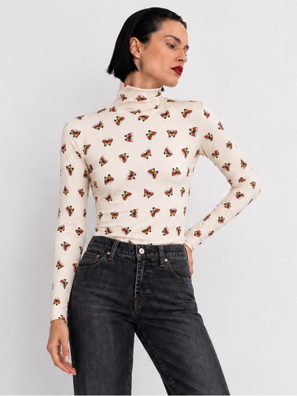 New old stock vintage 80s butterfly turtleneck. S